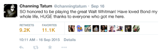 Illustration for article titled Awesome! Channing Tatum Has Been Cast As Walt Whitman In The Next James Bond Movie
